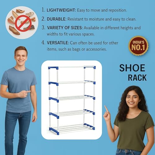 Image of NextZen 5 Layer Multipurpose Shoe Stand & Organizer Rack Premium Plastic Multipurpose Shoe, Cloth & Book Storage Shelf for Home, Balcony, Living Room & Workspace