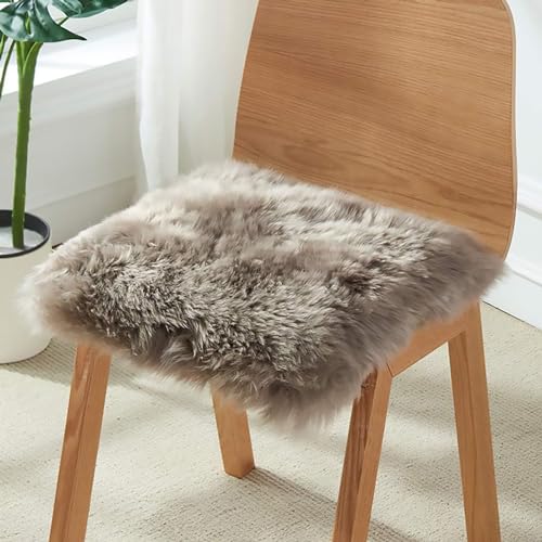 Funda para silla de piel de oveja auténtica, almohadilla cuadrada antideslizante para el hogar y la oficina, funda de asiento de lana suave y alfombra de área para mayor comodidad y estilo