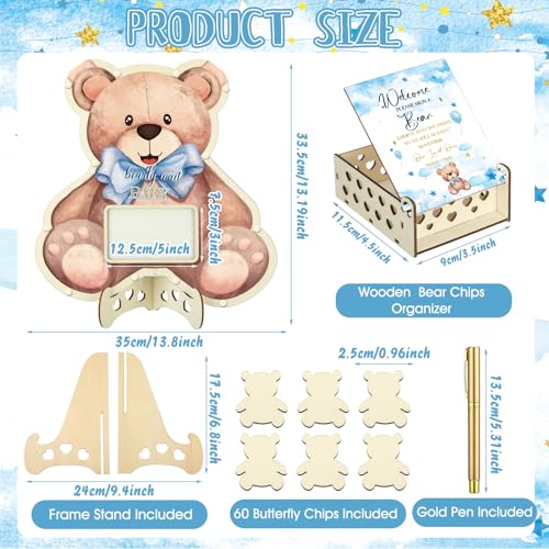Image of Wenqik 63 Pcs Bear Baby Shower Guest Book Alternatives Set Baby Shower Decorations with Photo Frame Sonogram Frame Keepsake 60 Wood Slices Guest Book for Birthday