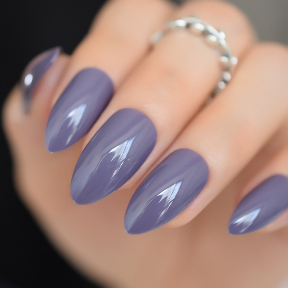 Amazon.com : 24pcs Shinning Gel Stiletto Nails Almond Design Dark Purple  Medium Sharp Acrylic Fake Nail for Finger Patch Decoration 301P : Beauty &  Personal Care