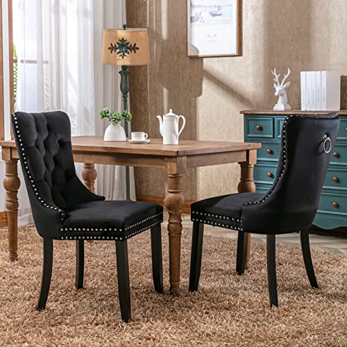 Image of Extendable Dining Room Table Set for 8, Farmhouse Kitchen Table Chairs Set for 8, 78.74 inch Expandable Dining Table with Black Velvet Chairs, 9 Piece Dining Table Set for Dinner Party Family Gathering