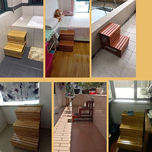 Taburete de escalera de cocina de madera con dos niveles y diseño seguro 7