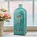 Stonebriar Decorative 12” Worn Turquoise Ceramic Bottle with Cross Detail, French Country Home Decor Accents, Vintage Vase Decoration for Dried or Artificial Flowers