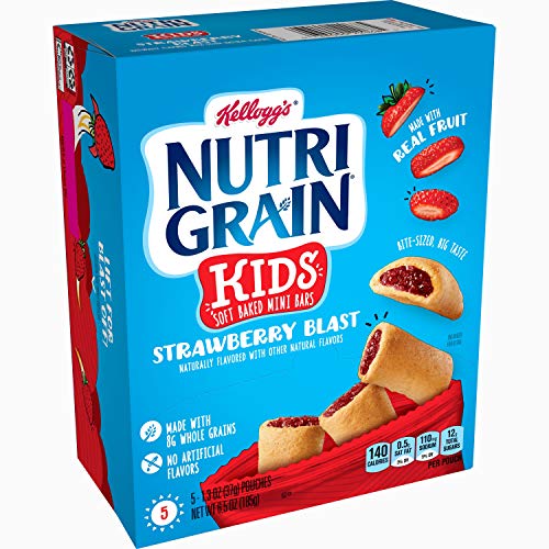 Kellogg's Nutri-Grain Kids, Soft Baked Mini Bars, Strawberry Blast, Good Source of 8 Vitamins and Minerals, 6.5oz Box (Pack of 5, 25 bars)