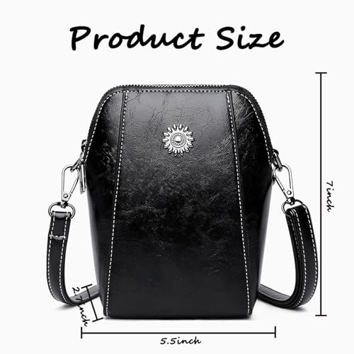 Elmyse Retro Messenger Bag, Leather Vertical Mini Mobile Phone Bag, Ladies Versatile Shoulder And Messenger Bag (Black)3