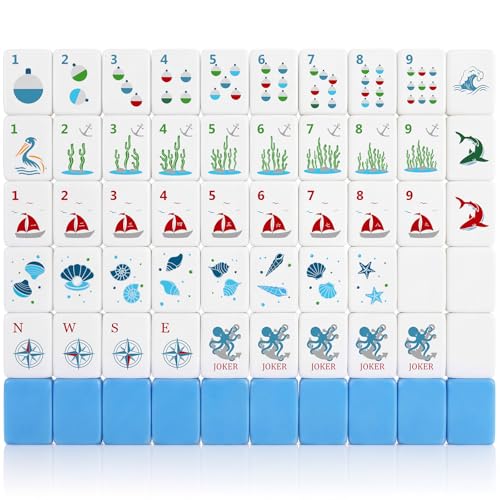 Teyva Daily Nautical Themed Engraved American Blue Mahjong Tile Set - image 1