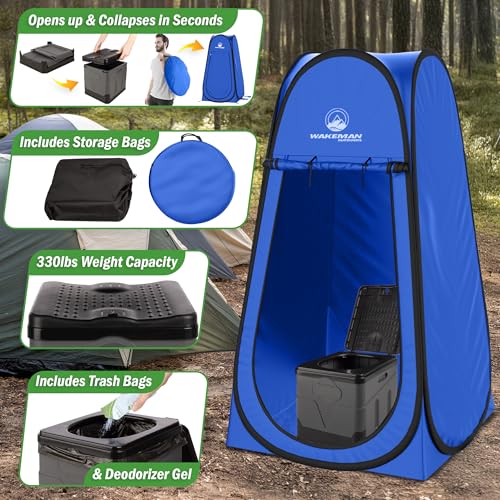 Inodoro portátil para adultos con tienda de privacidad desplegable - Kit de baño portátil para camping con tienda de ducha o vestuario para viajes por carretera, playa o RV de Wakeman Outdoors miniatura 3