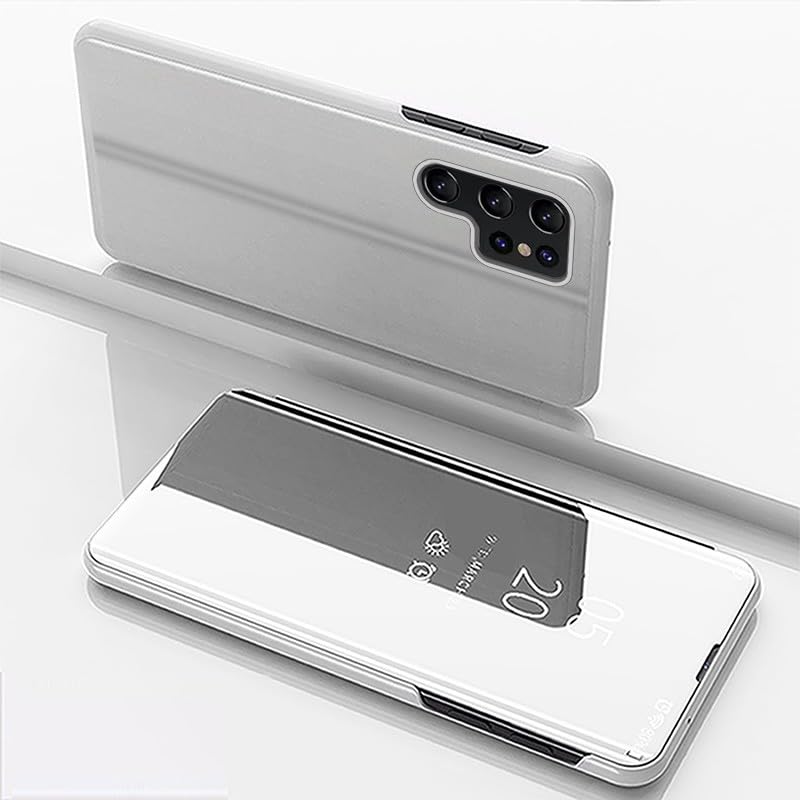 Étui Samsung S24 FE coque argent à rabat miroir protection