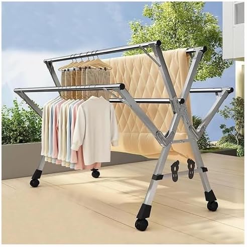 Clothes Drying Rack Stainless Steel Space-Saving Laundry Rack, Clothes Drying Rack Folding Indoor, Collapsible Portable Laundry Racks for Drying Clothes(1.6m)