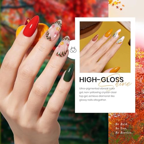 Image of Beetles Gel Nail Polish Set - Yard Gel Polish Kit, 20 Color Orange Burgundy Red Navy Blue Glitter, Soak Off LED UV with Base Top Coat Nail Art Manicure Gift for Women