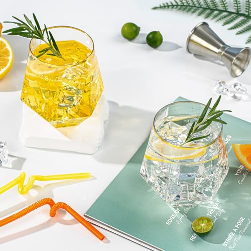Image of Goodluck 40PCS 12oz Diamond Stemless Plastic Wine Whiskey Glasses,Gold Rim | Disposable Cocktail Glasses, Suitable for Weddings, Birthday Parties, Family Gatherings, Bars, etc