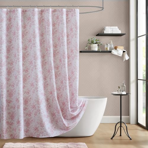 Laura Ashley Walled Garden Shower Curtain, Textured Cotton-Rich Slub Fabric, Tonal...