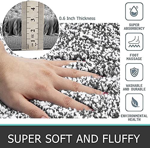 Pauwer Weiche Badezimmerteppich Set 3 Teilig, Mikrofaser Absorbent Badematten und Toilettenmatte Flauschiger Badvorleger rutschfest Waschbar WC Vorleger mit Ausschnitt, Dunkelgrau – Bild 5