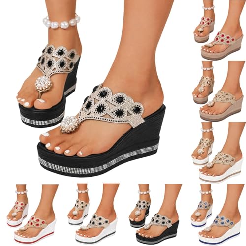 Chanclas para mujer con perlas, sandalias de cuña ideales para paseos de verano y playa