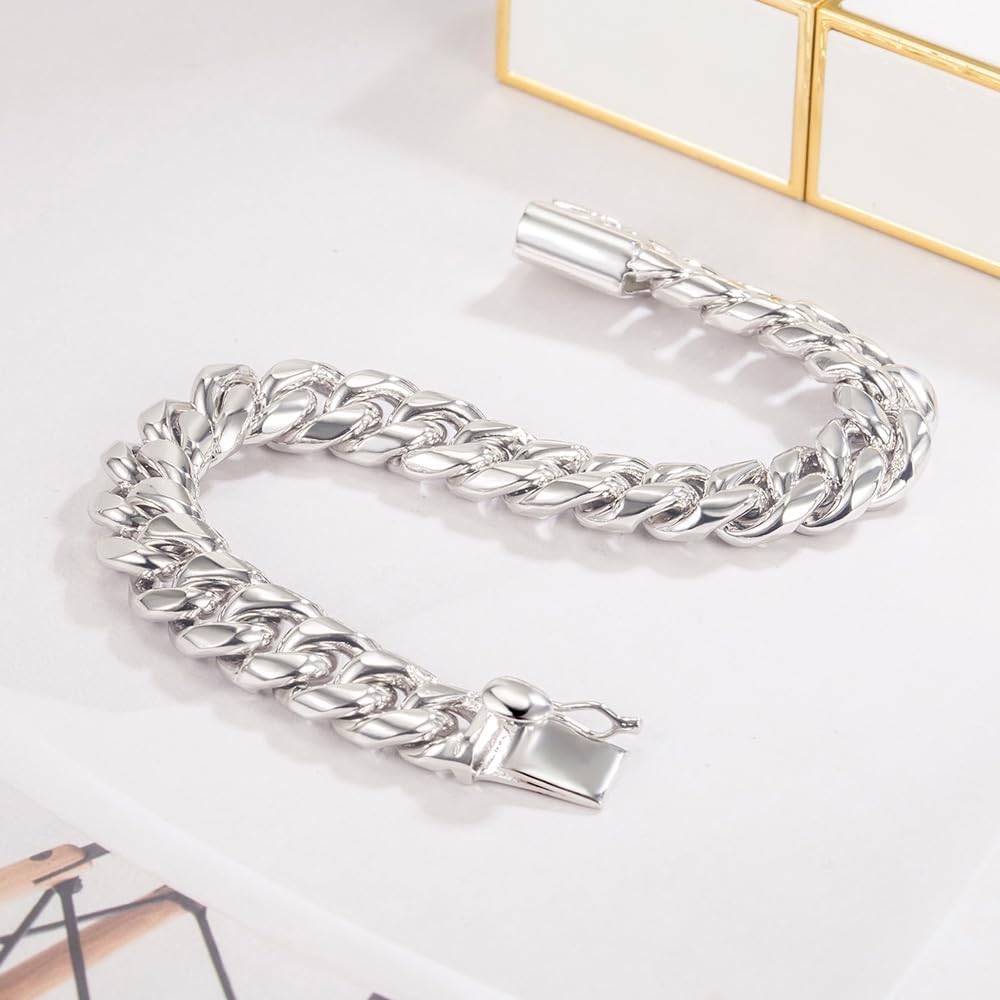 Cuban Link Bracelet 10mm 7-10 Inches Miami Hip Hop Jewelry 925 Sterling Silver Cuban Link Chain For Women Mens