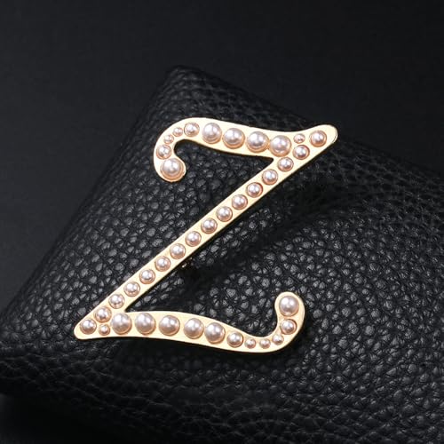 Image of Initial Letter Brooch Pin Pearl Letter Brooches Golden Pins Accessories Jewelry Birthday Chrisrmas Gift for Women