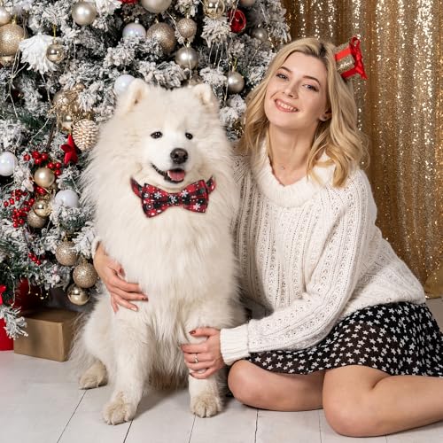 Weihnachten Hundehalsband mit Hunde Fliege Abnehmbarer, Weich und Bequem, verstellbares Hundehalsband, 2 Stück, Sicherheitsschnalle, Schneeflocke mit Weihnachten Design (XL)