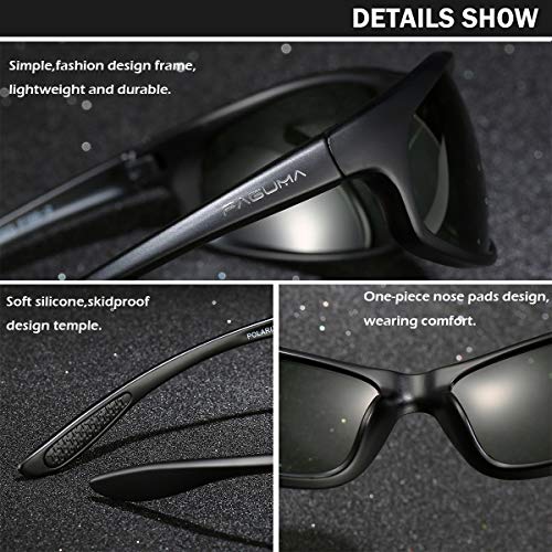 Image of FAGUMA Polarized Sports Sunglasses For Men Cycling Driving Fishing UV400 Protection, Matte Black Frame /Green Lens, normal