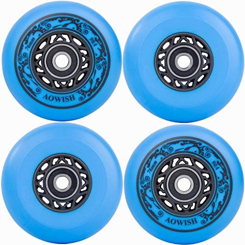 AOWISH Inline Skate Wheels Outdoor Asphalt Formula Aggressive Roller Blades Wheels 90a Roller Hockey Replacement Wheels with Bearings ABEC-9 and Floating Spacers, 4-Pack (Blue, 76mm)