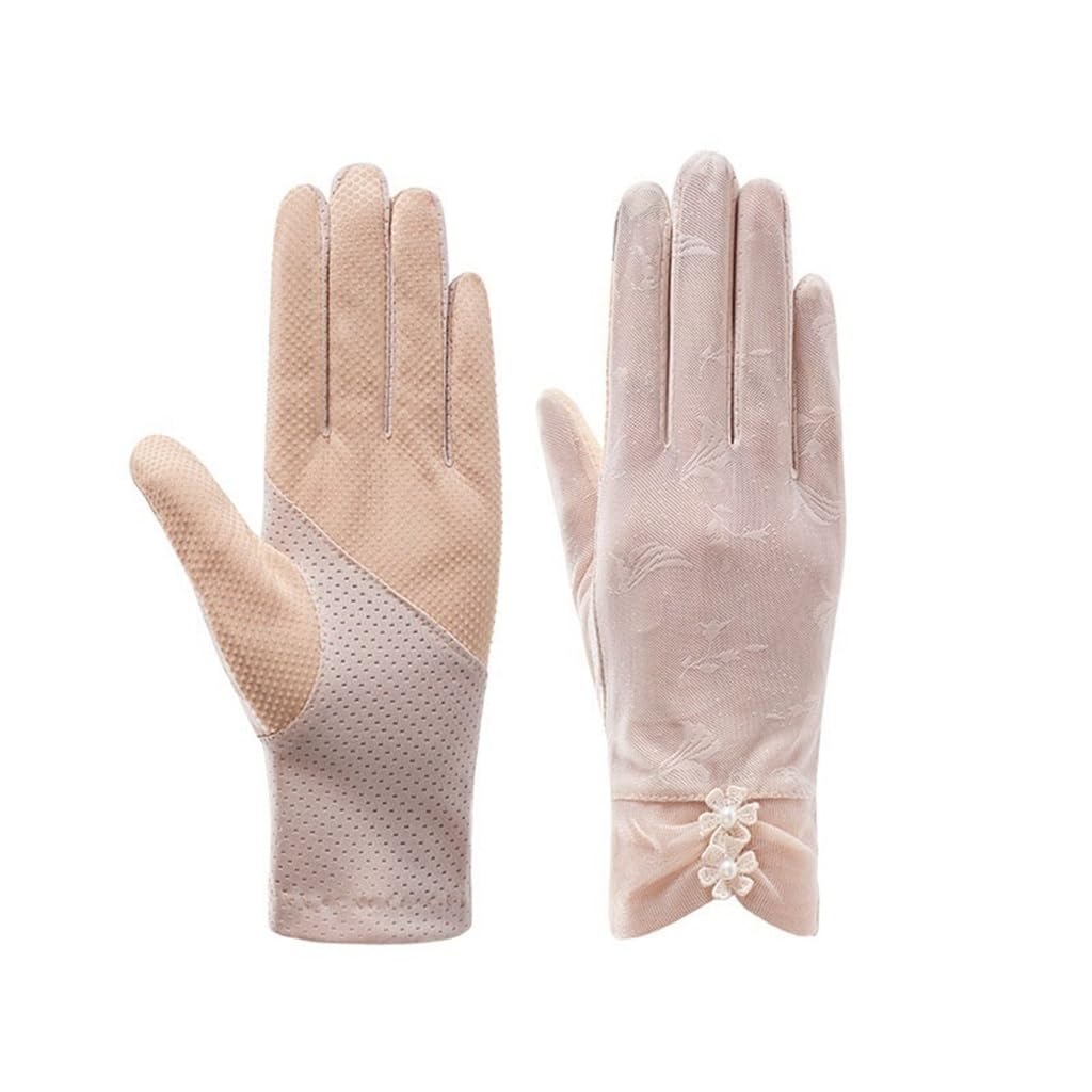 Thin sun protection gloves, women's lace all finger elastic touch screen gloves