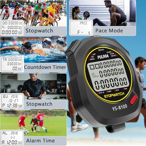 Chronomètre Sport 100 Tours/Splits Chronomètre à ReboNumérique avec Compteurs Horloge Alarme Calendrier, Grand écran Chronometre pour Entraîneurs Course à Pied Sport Entraînement – Image 4