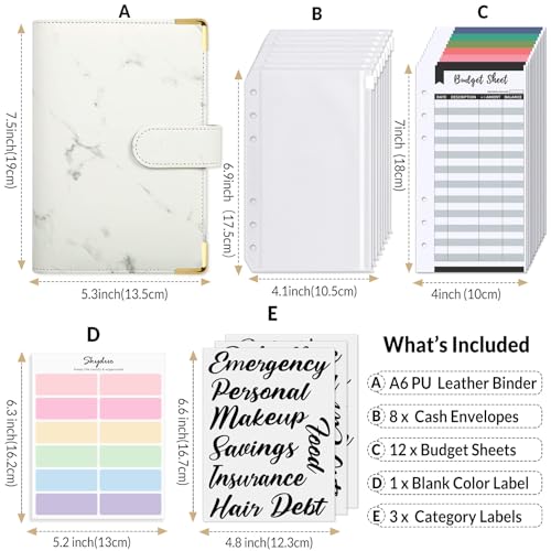 Image of SKYDUE Budget Binder, Money Saving Binder with Zipper Envelopes, Cash Envelopes and Expense Budget Sheets for Budgeting (White /Black)