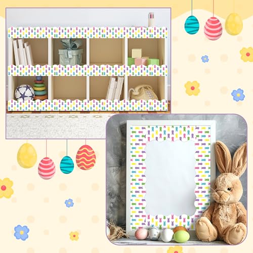 Image of BeYumi Candy Bunny Border Trim - 65ft Back to School Candy Bunny Rolled Border Trim Spring Colorful Sweet Rabbits Bulletin Board Set School Classroom Office Door Springtime Party Chalkboard Wall Decor