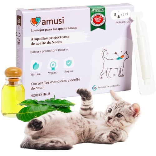 Ampollas Protectoras de Aceite de neem para Gatos   5 Pipetas de 2 ml   Pipetas Antiparasitarias Gatos   contra Pulgas Garrapatas Mosquitos Piojos   Protección Duradera Natural