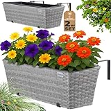 Casaria® 2x Fioriera Balcone 60cm 11L Rattan Supporto Esterno Interno Resistente agli Agenti Atmosferici e ai Raggi UV Rimovibile Ringhiera Vaso Portafiori Rettangolare Fiori Piante Grigio