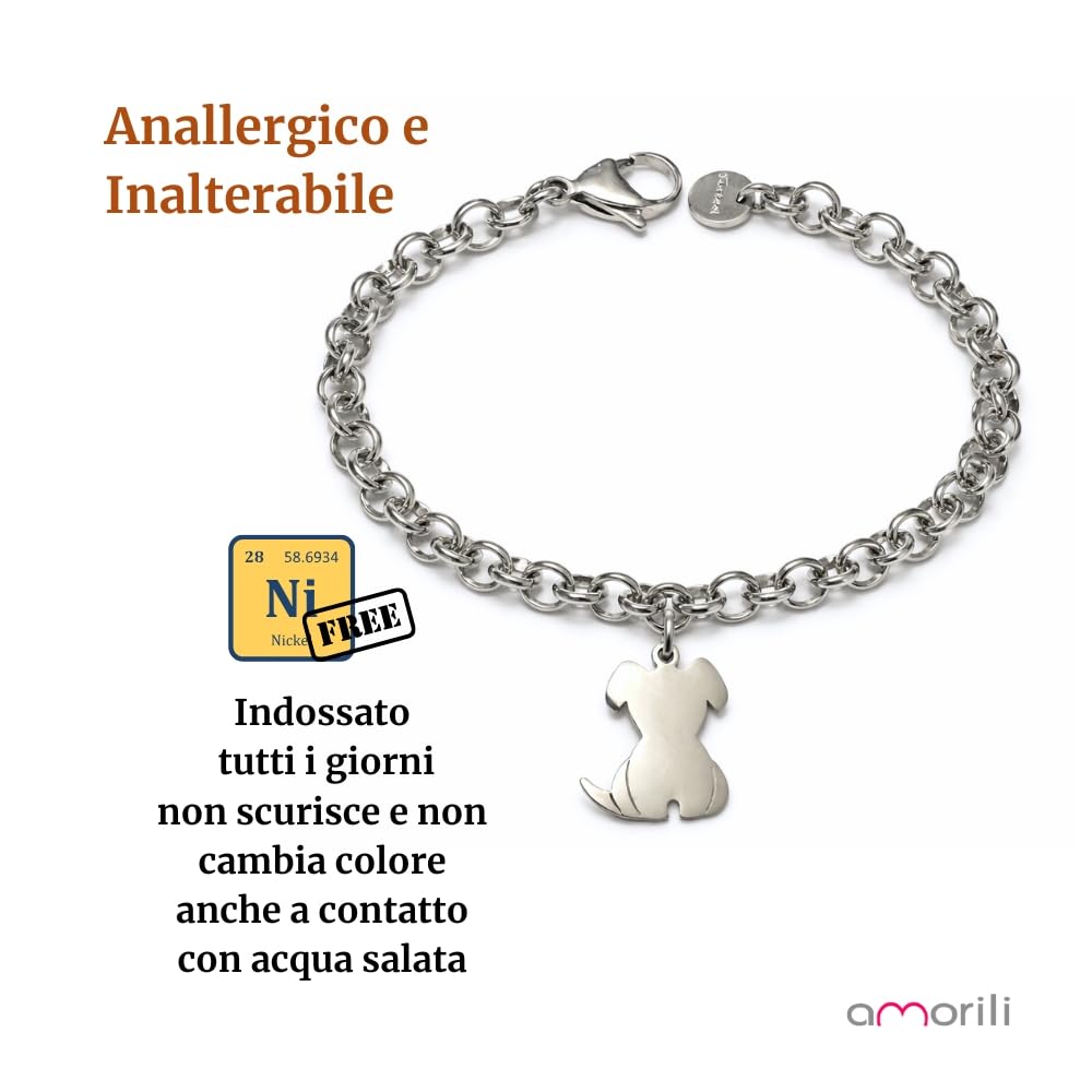 Bracciale Cane Personalizzato con Nome – Cagnolino in Acciaio Inox per Amanti degli Animali Gioiello Personalizzabile
