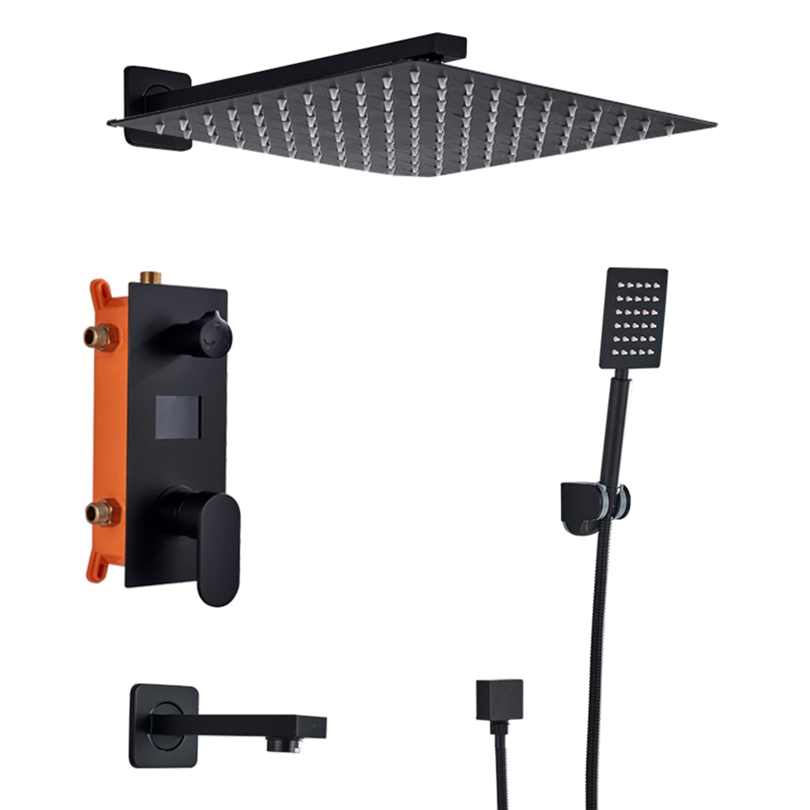 GLJTUO Shower System Digital Display Concealed Shower Faucet Set Matt Black Shower Mixer Set with Hand Shower and Waterfall Rainfall Shower Head,size_name-16 Inch
