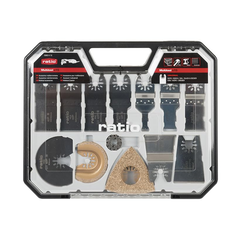 JUEGO 15 PIEZAS ACCESORIOS UNIVERSALES MULTIHERRAMIENTAS RATIO