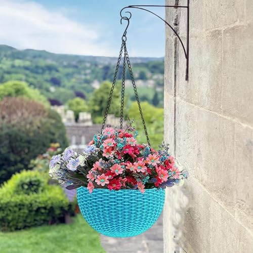 Image of Go Hooked Plastic Hanging Flower Pots, Light Blue, Pot Diameter -7.1 Inch, Pot Height-4.8 Inch, Pot Thickness-3 mm, Chain Length-13 inch approx., 5 Pieces