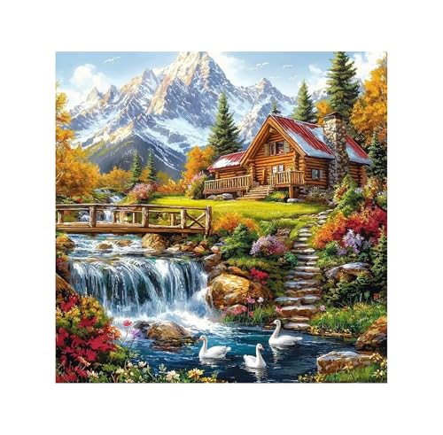 Image of QENSPE Landscape Diamond Art Kits for Adults, DIY Full Drill Diamond Painting Art Kit for Beginners, 5D Round Diamond Dots Paintings Gem Art Crafts Home Wall Decor Gifts 30x30cm
