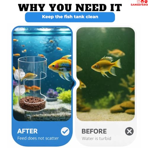 Image of SANSEFERO Small Acrylic Floating Aquarium Fish Feeder with Wall-Mounted Suction Cup for Freshwater & Saltwater Tanks, Durable Clear Design Floating Fish Feeder (Round Feeder)