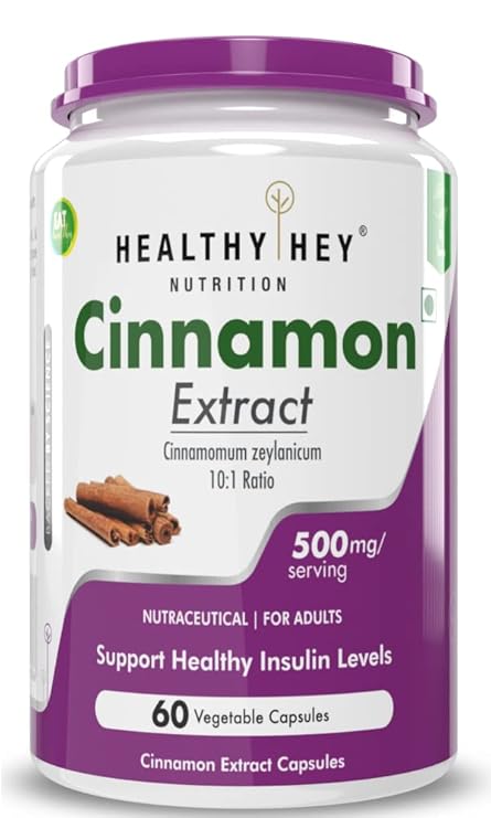 HealthyHey Cinnamon Extract 10:1 Ratio - Support Healthy Glucose Levels -60 Veg. Capsules