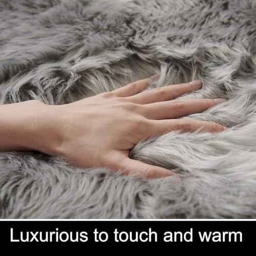 HARESLE Soft Rugs Living Room,Grey Faux Fur Rug,Fluffy Sheepskin Rug,Small Rugs for Bedroom,Machine Washable Carpet,Non Slip Bedside Carpet,Square Carpets for Office(Grey,120x160cm) - Image 4