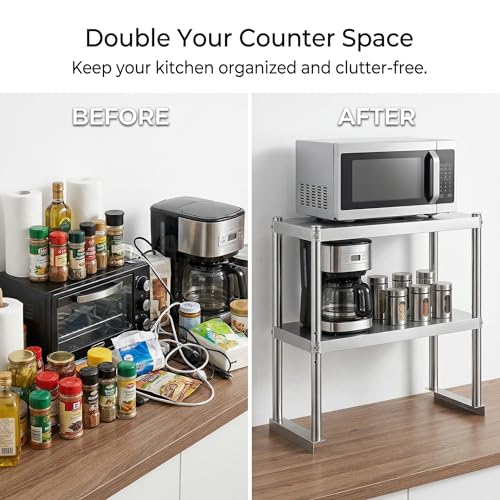 Image of KUARBARR Stainless Steel Over Oven Shelf 12 x 36 Inch, Commercial 2 Tier Metal Over Table Shelf, 91 x 30 x 60 cm, 380 lbs Capacity for Restaurant, Kitchen, Garage & Workshop