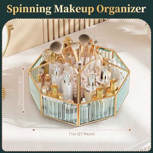 Image of CoralHouse 360 Rotating Makeup Organizer Spinning Vanity Organizer with Makeup Brush Holder for Countertop, Bathroom Storage, Skincare, Perfume & Cosmetic Organizer for Vanity