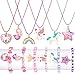 Bonuci 12 Pcs Girls Necklaces and Bracelets Set Unicorn Star Heart Necklace Mermaid Rainbow Jewelry for Girls Cute Charm Toddler Bracelets Play Bracelets for Pretend Play Dress Up Party Favors Gift