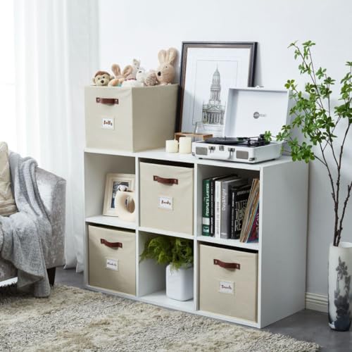 Image of DECOMOMO Storage Baskets, 13x15x13 Storage Cube Bins with Labels for Organizing Shelves Kallax (Kallax / 4pcs, Beige)
