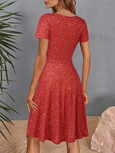 Image of MSBASIC Womens Summer Wrap V Neck Casual Dresses Floral Short Sleeve A-Line Midi Sundress