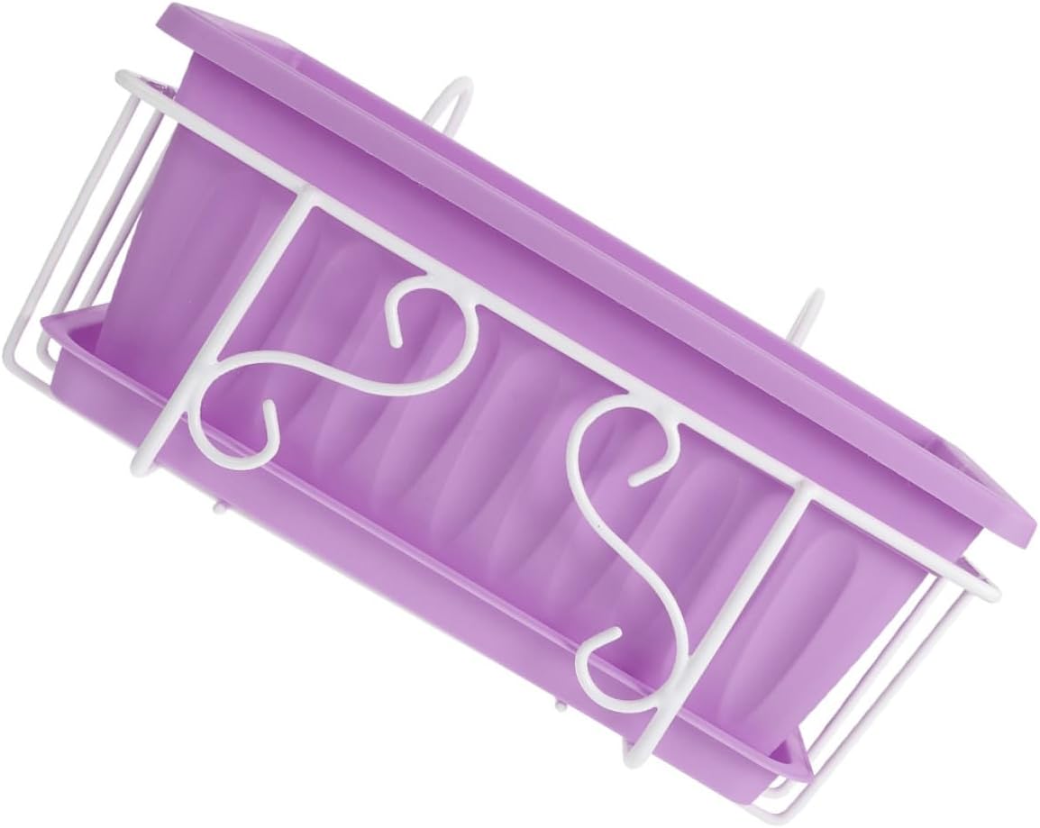 FRCOLOR Rectangular Hanging Herb Planter Box with Tray, Medium Resin Flower Pot for Indoor and Outdoor Gardening, Balcony and Windowsill Vegetable Planter with White Metal Frame