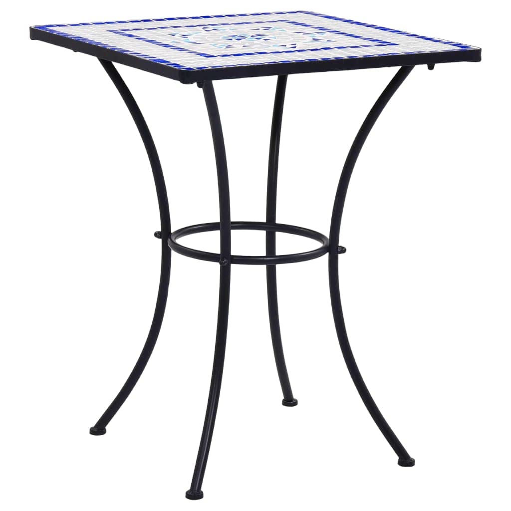 Mesa de bistró de mosaico azul y blanca de 60 cm para crear un rincón mediterráneo en tu terraza