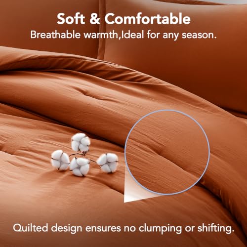 Image of Twin Comforter Set Prewashed Lightweight Quilted Bedding for All Season | 2PCS Terracotta Breathable Down Alternative Bedding Set with 1 Solid Comforter (68 inchx90 inch) and 1 Soft Pillowcases (20 inchx26 inch)
