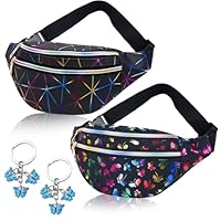 WPPQWP Bauchtasche Mädchen, Gürteltasche Damen Kinder, Verstellbarer Bauchtasche bunt mit Schmetterling Schlüsselanhänger für Outdoor Wandern