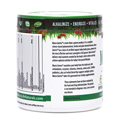 Macrolife Naturals Macro Greens Powder 38 Superfood Probiotic Antioxidant Enzyme & Herbal Supplement Immunity Energy Cleanse - Non-Gmo Vegan Gluten-Free Dairy-Free - 2 Oz (6 Servings) #TOP2