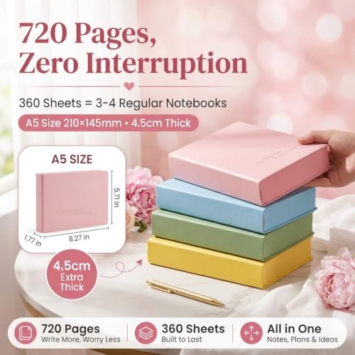 Thickened Color Brick Notebook, A5 Super Thick 720-Page Hardcover Journal, PU Leather Notebook with Ribbon Bookmark, 80GSM Bleedproof Paper, for Planning & Journaling, Note Taking (Green) - Image 3