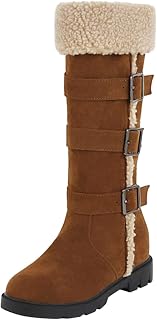 351 Boots for Women Knee High Low Heel Ladies Fashion Solid Color Suede Belt Buckle Long Boots Plush Warm Thick Soled Inside High Cotton Boots Knee High Boots Women