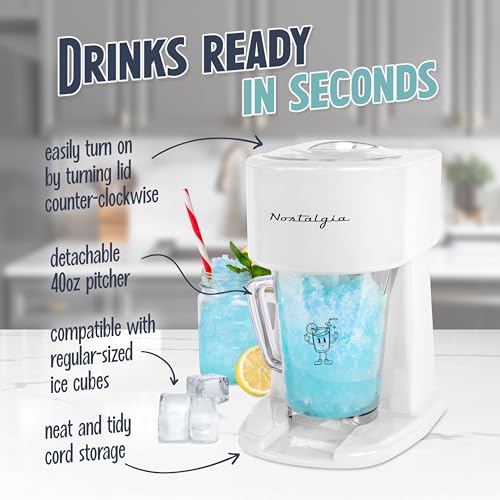 Image of Nostalgia Retro 40-Ounce Frozen Beverage Station - Slushie Machine and Ice Shaver with Automatic Mixing for Soda, Cocktails and Margaritas - Easy & Safe Use - White
